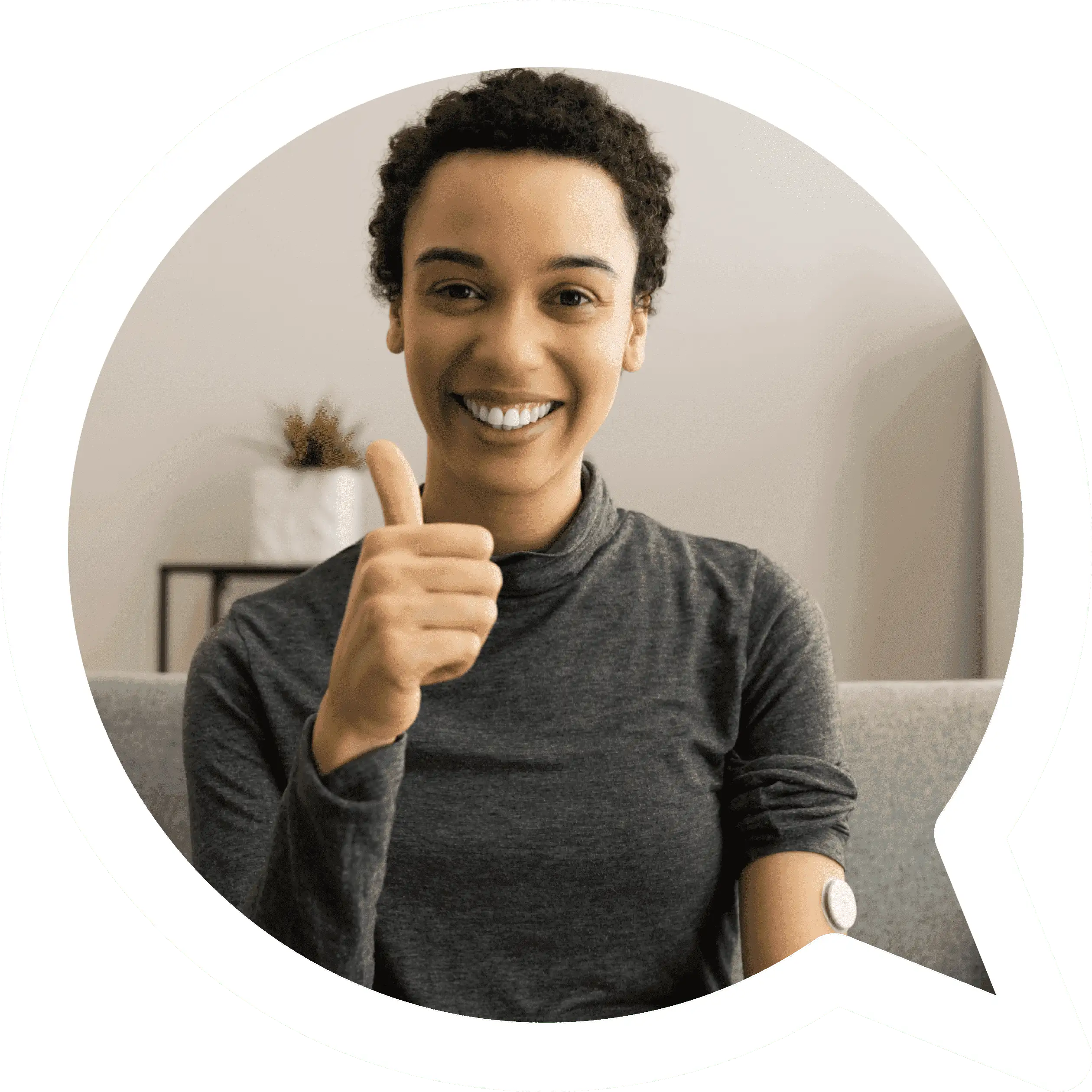 Illustration of a smiling person holding a CGM reader.
