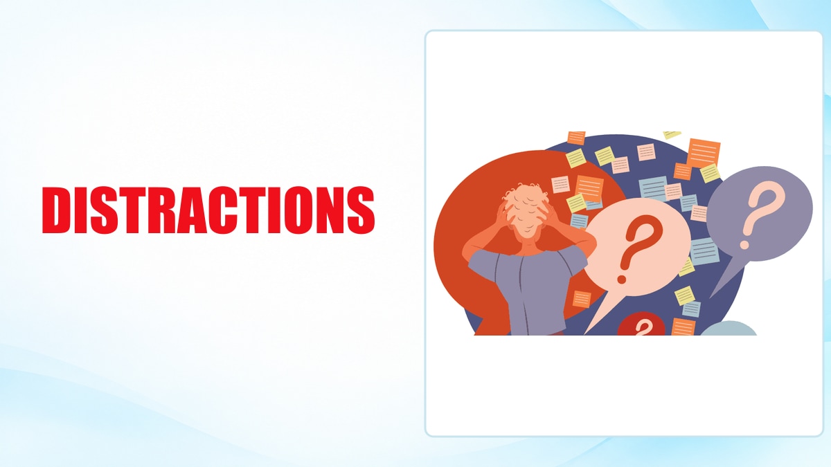 DISTRACTIONS | Toward Health article cover - Toward Health Toward Health article cover: DISTRACTIONS. Illustration of a person surrounded by question marks and distractions.
