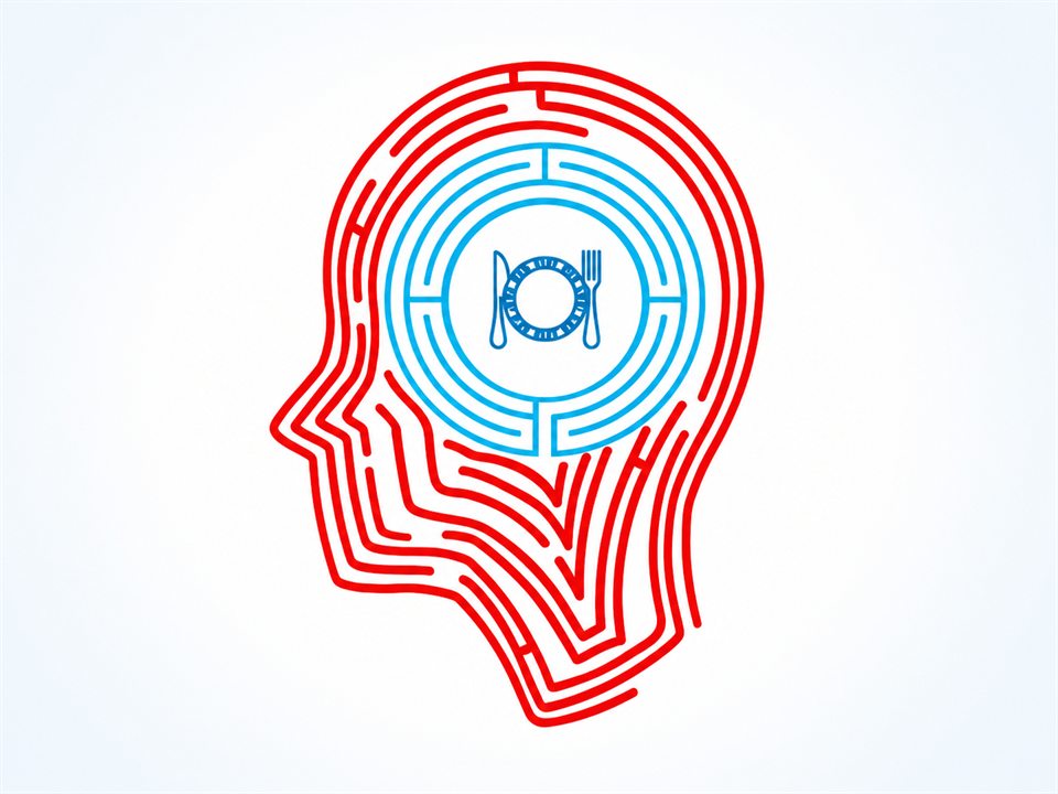 Red and blue brain maze illustration from Toward Health food addiction research
