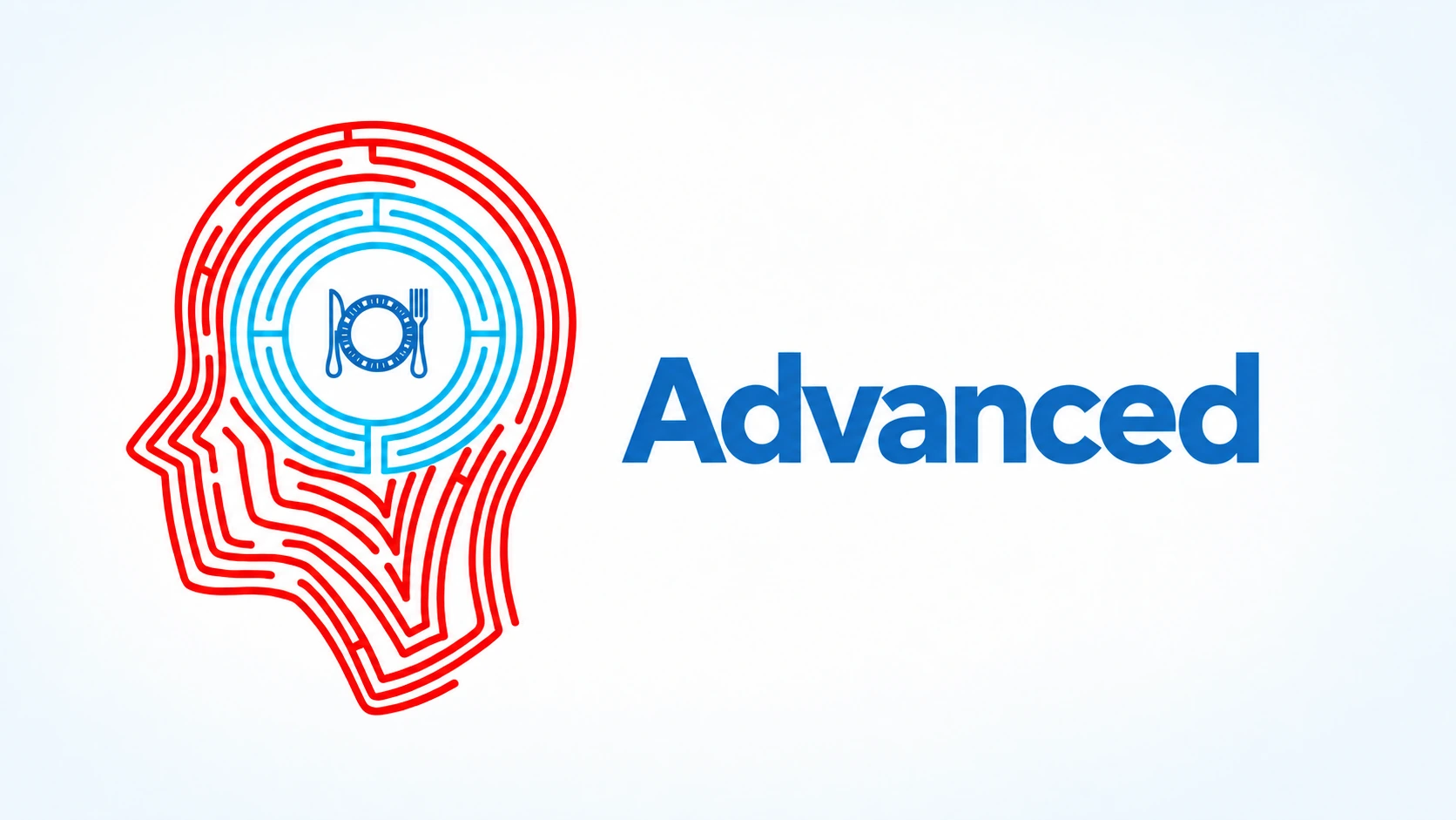Advanced: red and blue head-shaped maze with a plate and utensils
