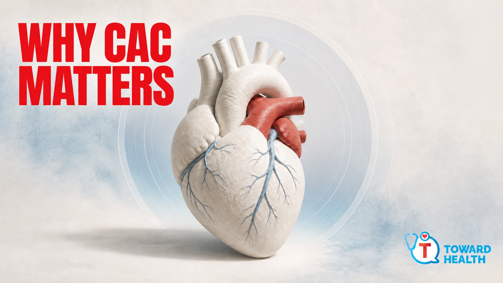 Why CAC Matters - Toward Health Illustrative heart and scanning rings, with red title: Why CAC Matters.